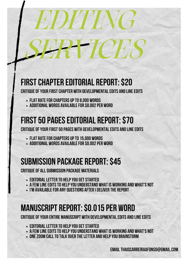 Service Prices List of editing prices. I'm adding them below in full as the alt text box doesn't fit it all.